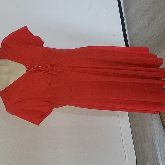 TORRID Red Jersey Lace Up Skater Dress 00 M short sleeve Flowy Summer Beach Coas - Picture 2 of 7
